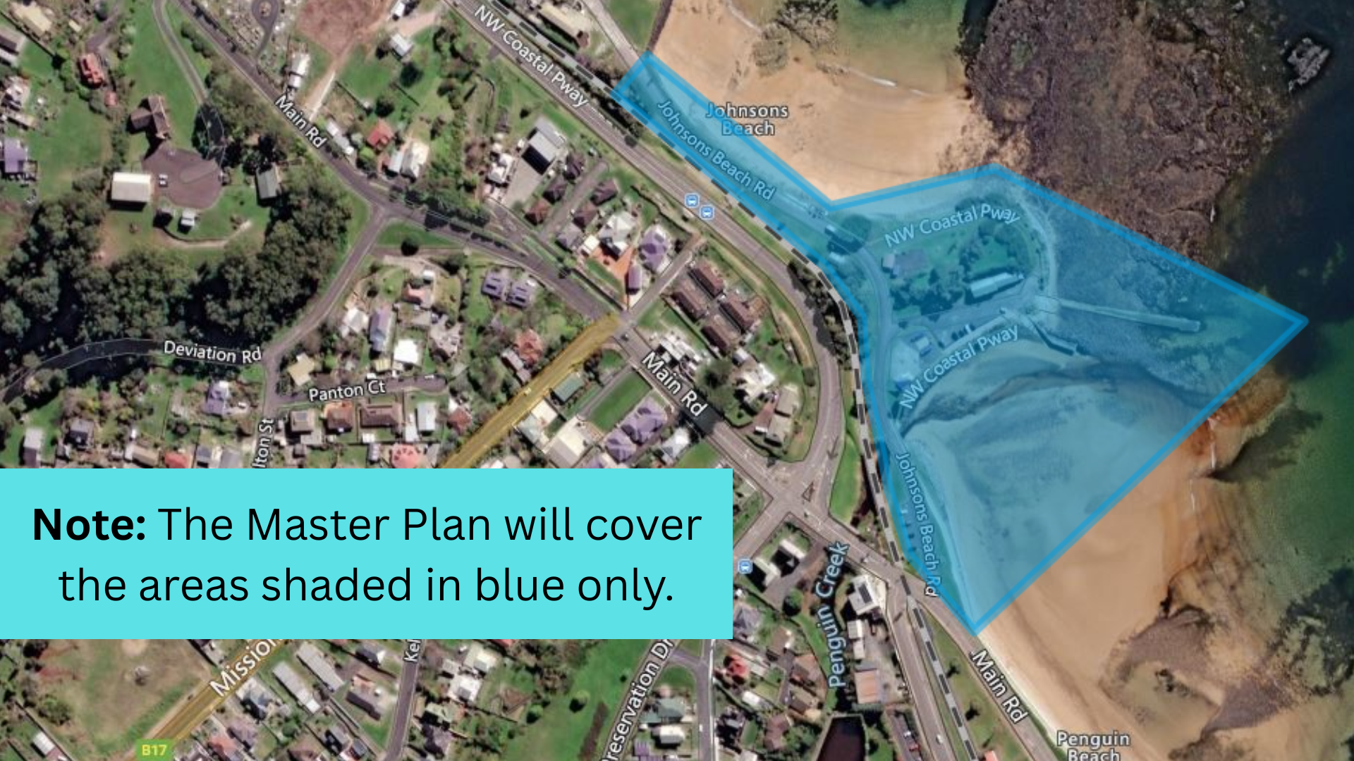 map of johnsons beach master plan area