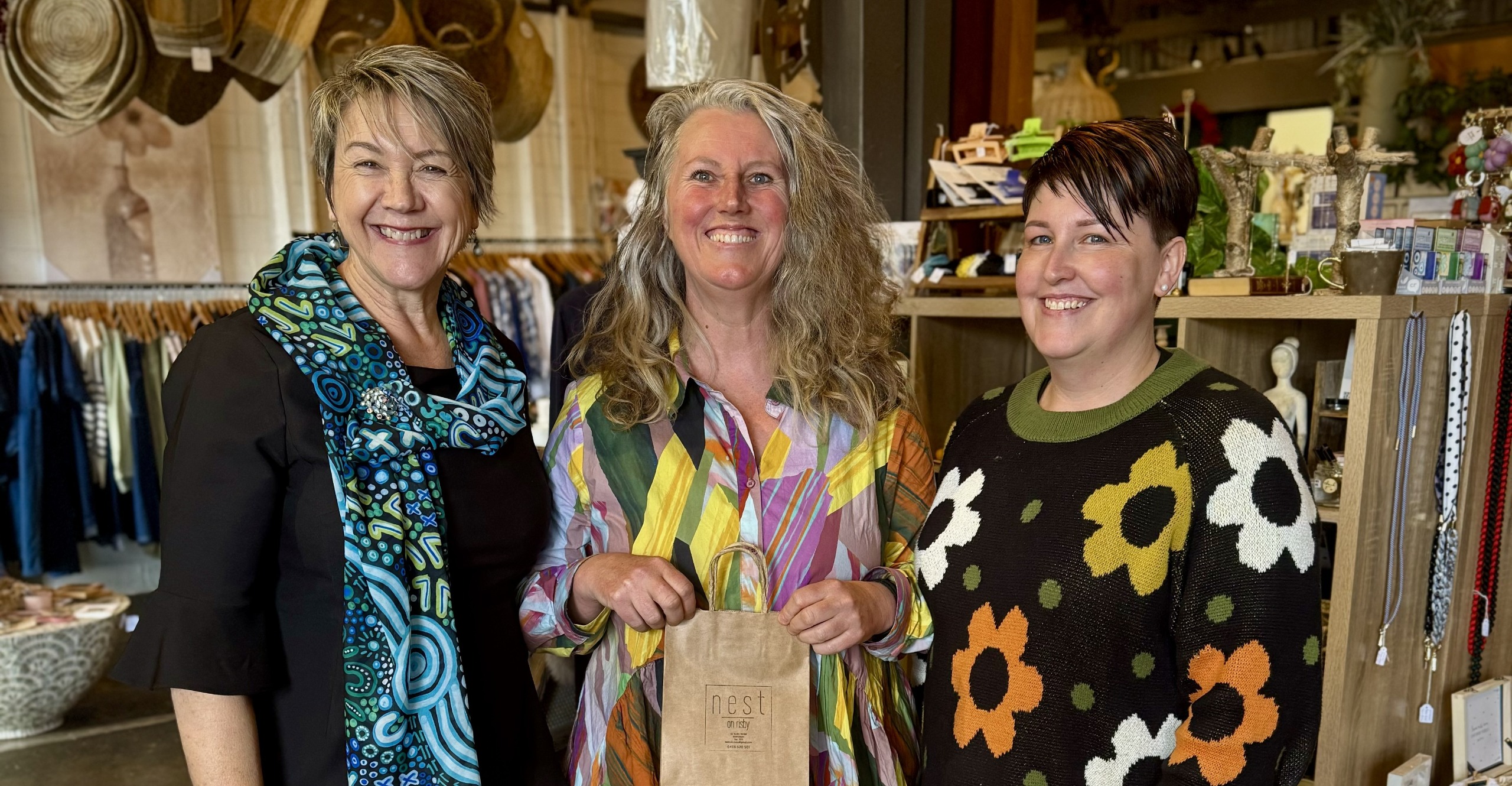Mayor Cheryl Fuller, Prue and Alana from Nest on Risby